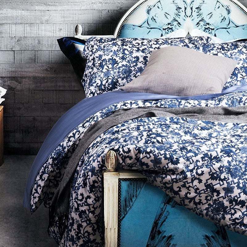 Eikei Luxury Duvet Cover Vintage Portuguese Tiles Multicolored Azulejos Medallion Denim Blue Pattern 3 Piece Cotton Bedding Set (King, Pottery Navy) - Image 5